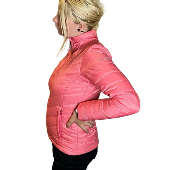 COLUMBIA Morning Light - Bubblegum Pink Quilted Jacket SZ XS Fitted Full Zip - Picture 7 of 8